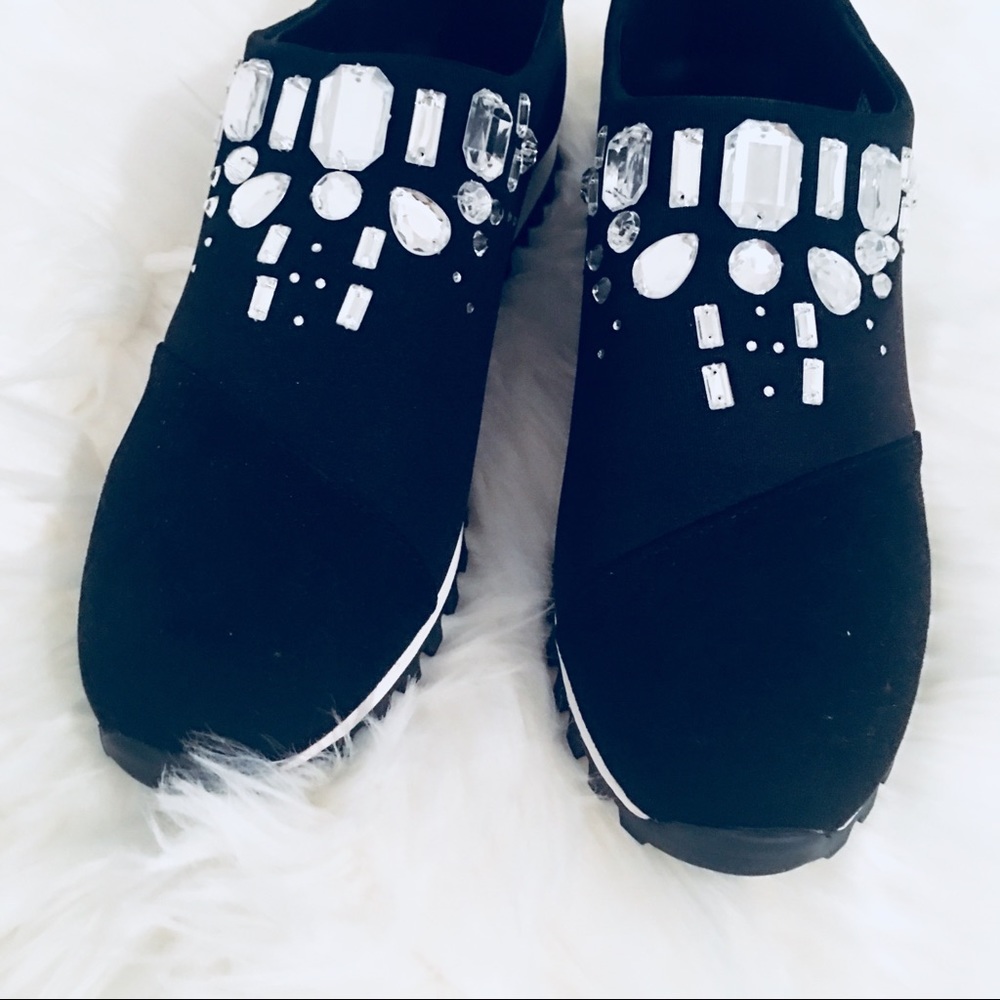 BCBG Generation Black Suede Jeweled Sneakers - Picture 6 of 8